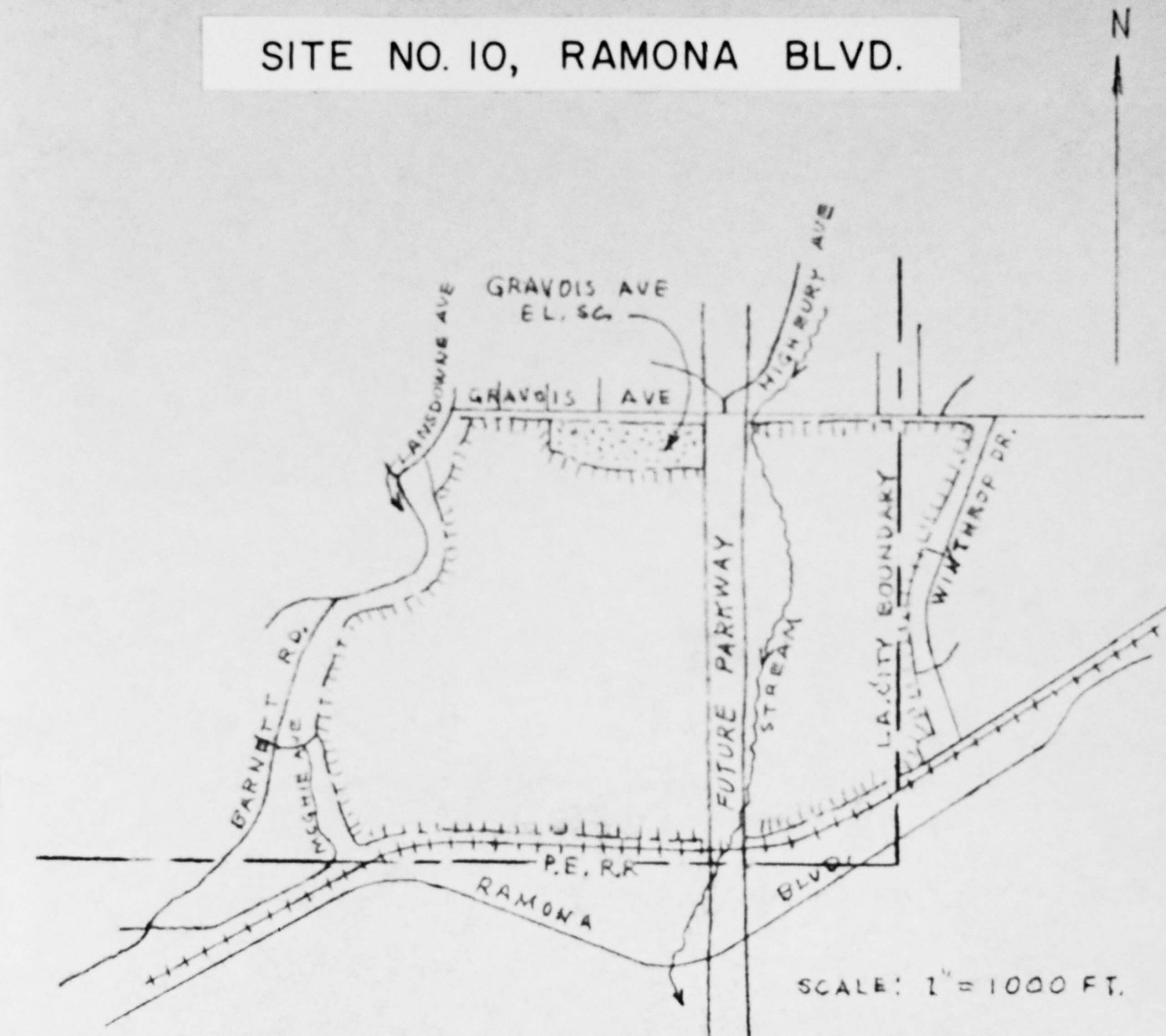 A plan drawing of the Ramona site campus.