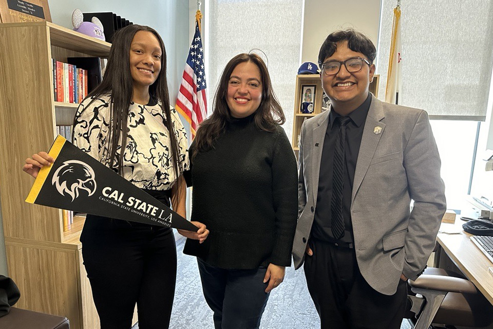 Assemblymember Wendy Carrillo with our students, Daria Smith and Yahir Flores