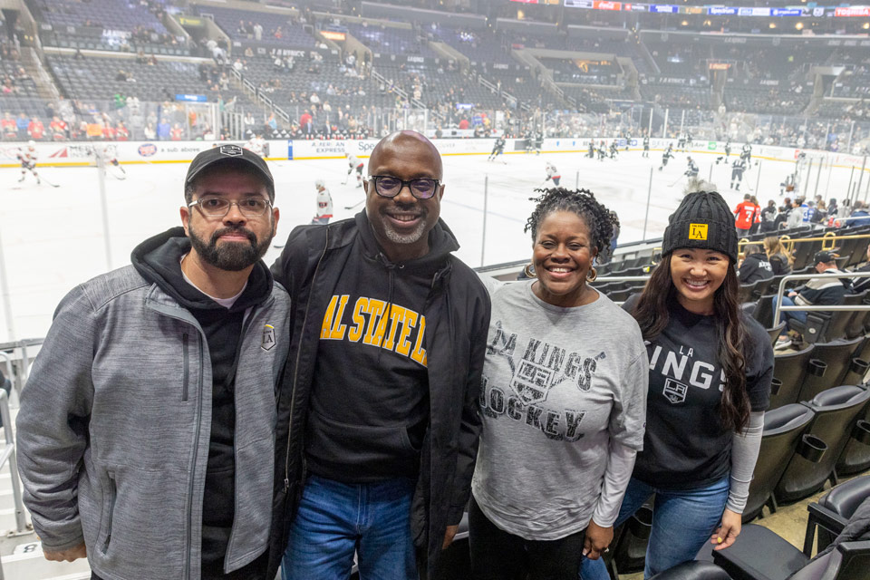 President Eanes and the Cal State LA team at the LA Kings hockey game during Cal State LA Night.